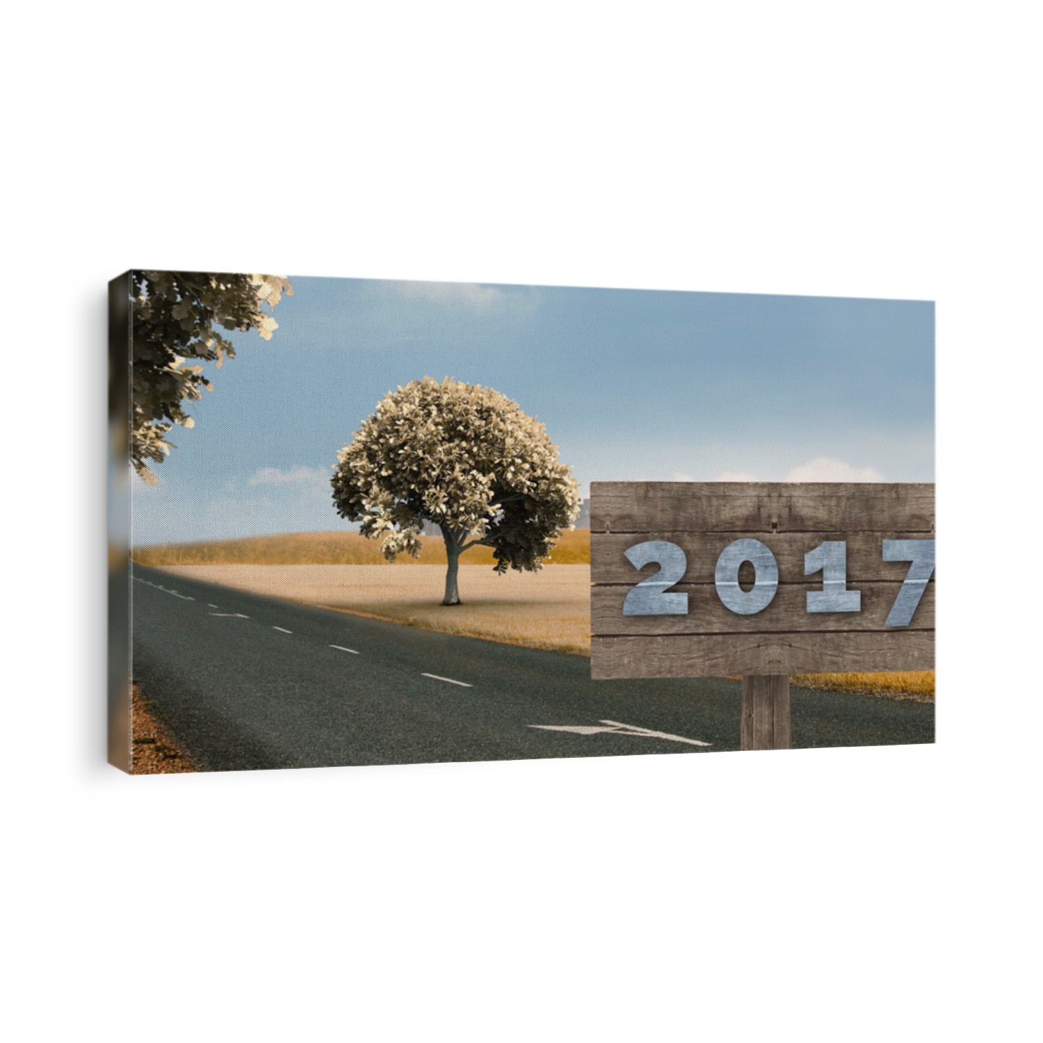 Digital image of new year 2017 against road leading out to the horizon