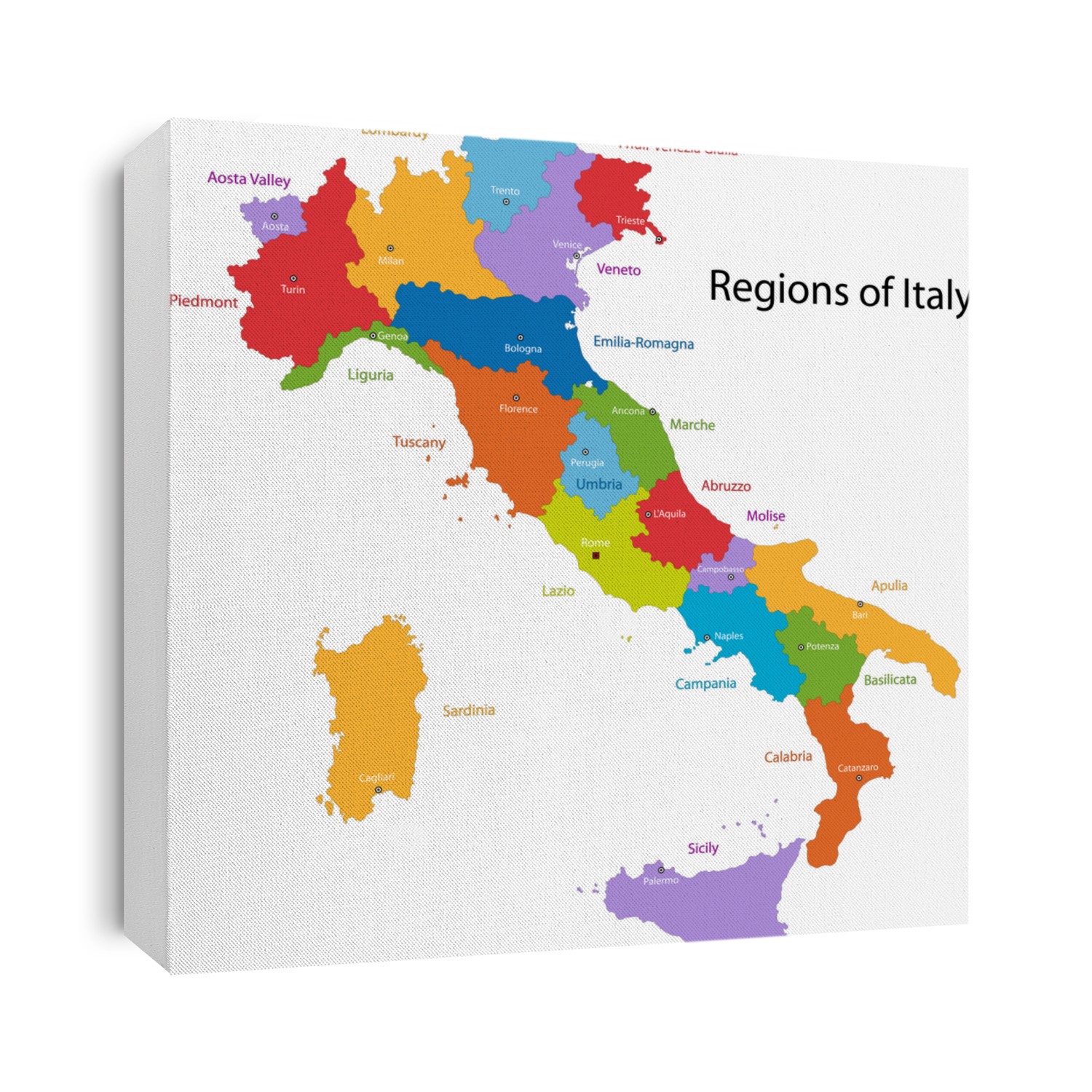Colorful Italy map with regions and main cities